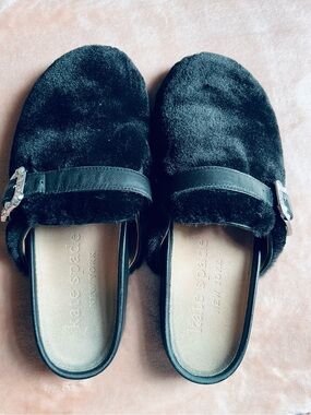kate spade Black Faux Fur Mule Clogs with Buckle